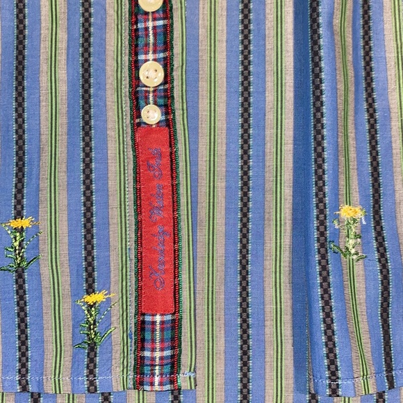 Robert Graham Long Sleeve Blue/Green Pinstriped Embroidered Flower Shirt-Sz M - Picture 10 of 13